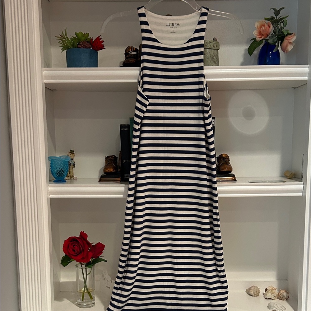 J. Crew Black and White Striped Midi Dress